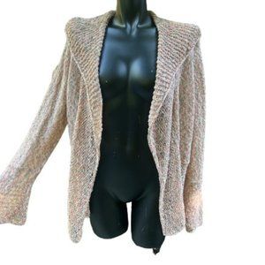 One Girl Who Womens Cardigan Sweater L Pink Cream Gray Long Sleeve Open Front